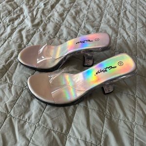 Clear block heel slides